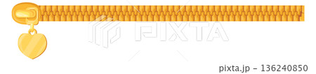 Zip fastener. Golden puller and teeth slider icon Zip fastener. Golden puller and teeth slider icon 136240850