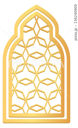 Ornate window frame in islamic style. Ancient pattern 136240909