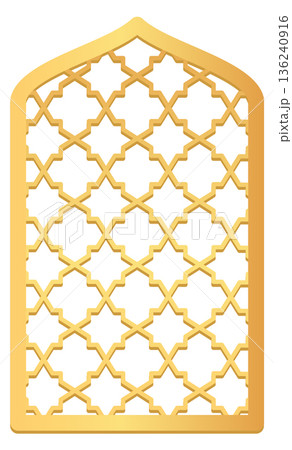 Geometric motif golden lattice window frame icon 136240916