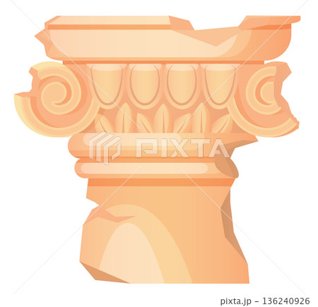 Ancient ionic column aged. Antique ruin element 136240926