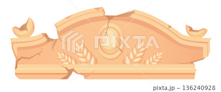 Damaged ancient stone facade decoration cartoon illustration Damaged ancient stone facade decoration cartoon illustration 136240928