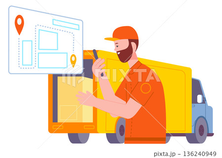 Shipment transportation process. Industrial cargo truck loading 136240949