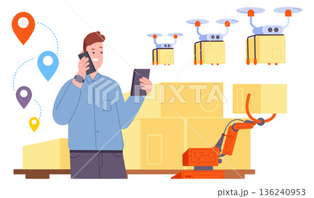 Smart drone logistics. Ai shipping and packaging service 136240953
