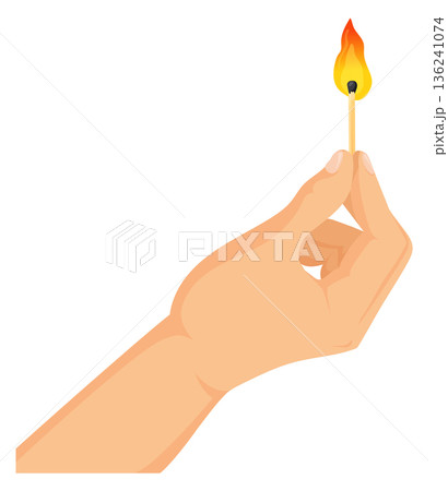 Burning matchstick in human hand. Fire light icon Burning matchstick in human hand. Fire light icon 136241074