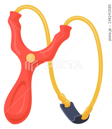 Plastic slingshot cartoon icon. Rubber string shot 136241080