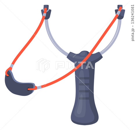 Slingshot cartoon icon. Hobby weapon with rubber band 136241081