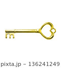 Vintage gold key, heart shaped key ring head, ancient symbol of access and security. 136241249