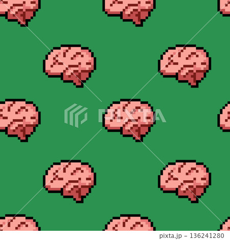 Seamless pixel brain pattern symbolizing intelligence, creativity, learning and innovation. Perfect for tech branding, education projects, startups, apps, games, wallpapers, modern digital backgrounds Seamless pixel brain pattern symbolizing intelligence, creativity, learning and innovation. Perfect for tech branding, education projects, startups, apps, games, wallpapers, modern digital backgrounds 136241280
