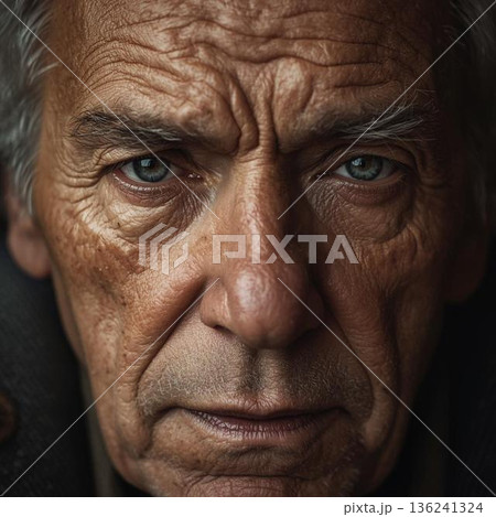 真剣な顔の老齢男性 136241324