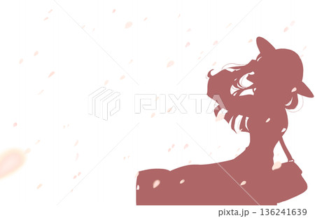 幸せそうに笑う女性 お出かけ 桜吹雪 横長 シルエット 幸せそうに笑う女性 お出かけ 桜吹雪 横長 シルエット 136241639
