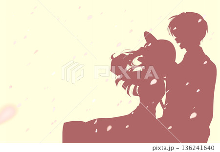 隣り合って幸せそうに笑う男女 外出 桜吹雪 シルエット 隣り合って幸せそうに笑う男女 外出 桜吹雪 シルエット 136241640