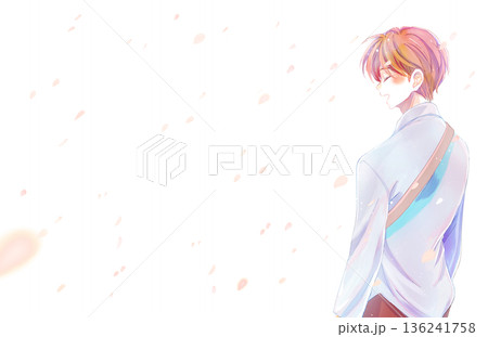 幸せそうに笑う男性 お出かけ 桜吹雪 横長 幸せそうに笑う男性 お出かけ 桜吹雪 横長 136241758