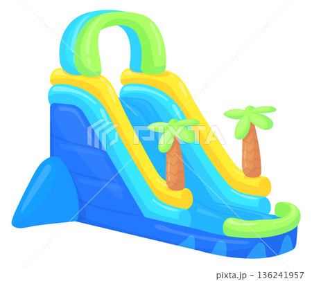 Inflatable park slide. Summer jungle attraction cartoon icon Inflatable park slide. Summer jungle attraction cartoon icon 136241957