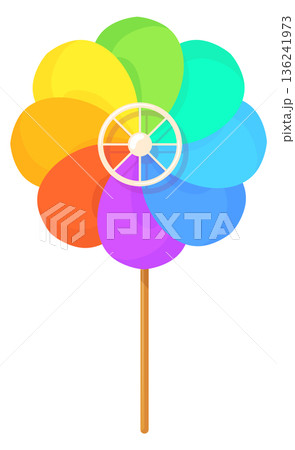 Colorful pinwheel icon. Rainbow paper flower spinner 136241973