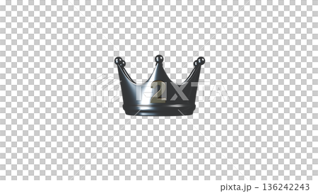 [Transparent background] 3D [silver] crown with the number [2] drawn on it 136242243