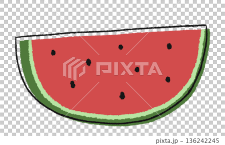夏をイメージした手描きのカットスイカイラスト 136242245