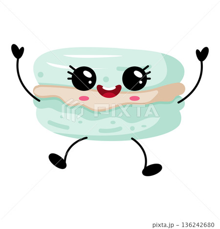 Cute Kawaii Macaron Dessert Character 136242680
