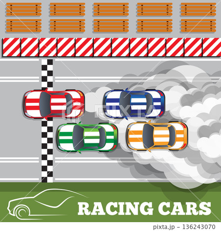 Racing cars. View from above. Vector illustration. Racing cars. View from above. Vector illustration. 136243070