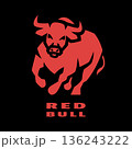 Silhouette of an aggressive bull, on dark background. 136243222