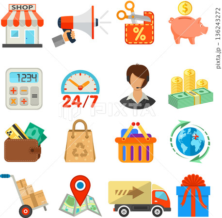 Internet Shopping and Delivery Flat Icon Set Internet Shopping and Delivery Flat Icon Set 136243272