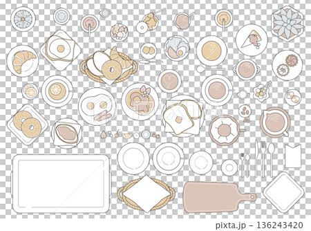 カフェ・飲食店向け 食べ物とコーヒーのイラスト素材 全部入りセット 136243420