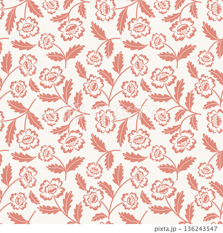 Seamless folk floral pattern with terracotta flowers 136243547