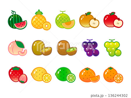 いろんなフルーツのかわいいイラストセット いろんなフルーツのかわいいイラストセット 136244302