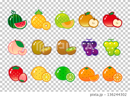 いろんなフルーツのかわいいイラストセット いろんなフルーツのかわいいイラストセット 136244302