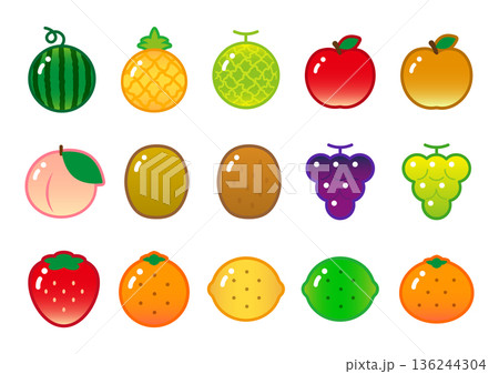 かわいいフルーツのイラストセット かわいいフルーツのイラストセット 136244304