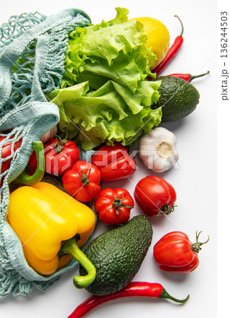 Fresh vegetables in string bag for healthy eating 136244503