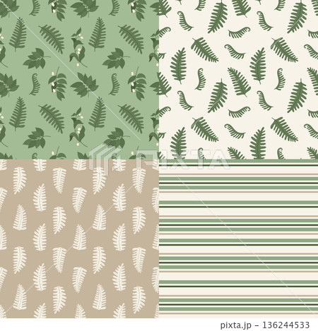 Botanical fern and lily of the valley seamless patterns set 136244533