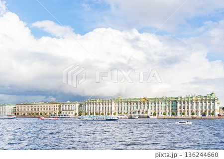 The State Hermitage Museum, Saint Petersburg. Neva river view, sunny summer day 136244660