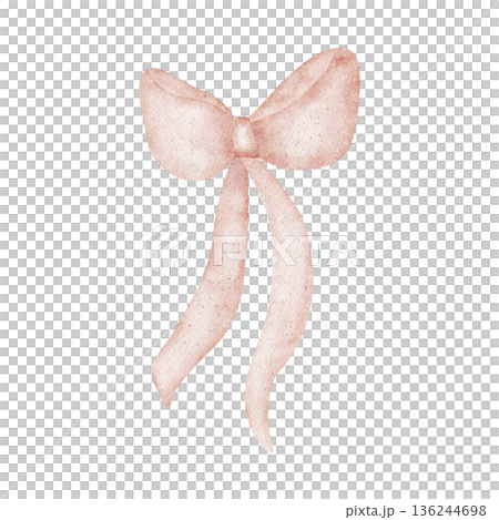 Watercolor pink ribbon bow. Illustration in childish girlish style. Hand-drawn isolated from background for Easter birthday holiday cards, posters, tableware, clothing, decor, invitations greeting Watercolor pink ribbon bow. Illustration in childish girlish style. Hand-drawn isolated from background for Easter birthday holiday cards, posters, tableware, clothing, decor, invitations greeting 136244698