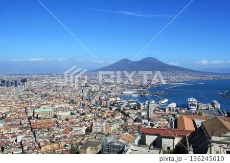 Panoramic View of Naples City and Mount Vesuvius	 136245010