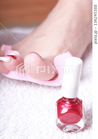 female feet red polished nails female feet red polished nails 136245388