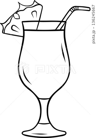 Simple pina colada doodle with pineapple, monochrome sketch icon. Summer alcoholic drink for beach party, terrace or festive design Simple pina colada doodle with pineapple, monochrome sketch icon. Summer alcoholic drink for beach party, terrace or festive design 136245667