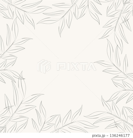 Minimalist white background with leaf line art border and copy space vector illustration. 136246177