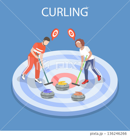 3D Isometric Flat Vector Illustration of Curling, Winter Sport Game 3D Isometric Flat Vector Illustration of Curling, Winter Sport Game 136246266