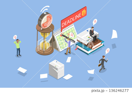 3D Isometric Flat Vector Illustration of Deadline, Approach To Time Management 3D Isometric Flat Vector Illustration of Deadline, Approach To Time Management 136246277