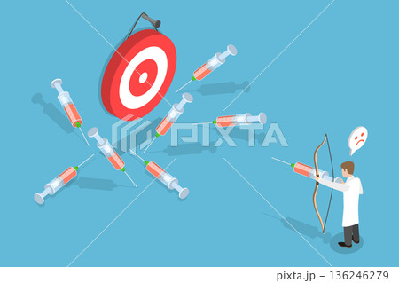3D Isometric Flat Vector Illustration of Vaccine Efficacy, Doctor Misses Target While Administering Virus Vaccine 136246279