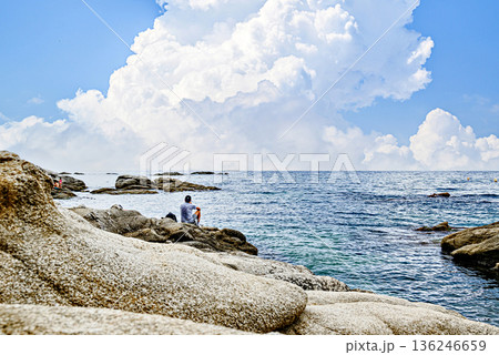 Beautiful seascape of the Cami de Ronda coastal path on the Costa Brava, from Platja d'Aro to Sant Antoni de Calonge. Cala del Pi Beautiful seascape of the Cami de Ronda coastal path on the Costa Brava, from Platja d'Aro to Sant Antoni de Calonge. Cala del Pi 136246659