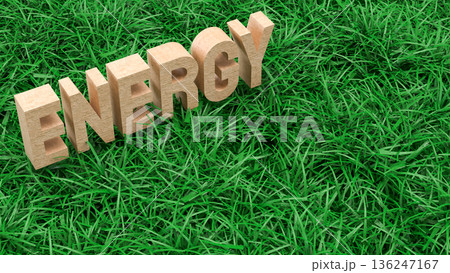 Natural Green Energy Concept With Eco Friendly Wooden Text 3d render. 136247167