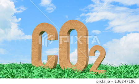 Carbon Dioxide CO2 Emissions Concept in Green Grass Field 3d render. 136247186