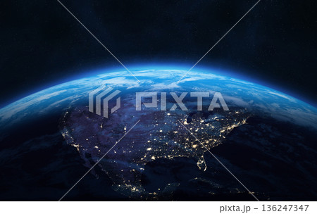 Nightly Earth planet. North America. 136247347