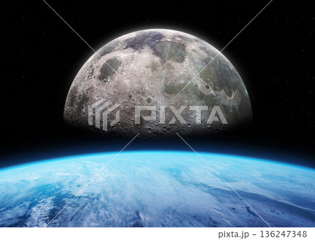 Amazing Moon appears from the darkness of space. 136247348