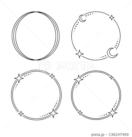 Decorative circular frames featuring stars and moons for creative projects or designs Decorative circular frames featuring stars and moons for creative projects or designs 136247400