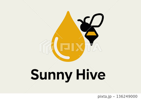 Sunny, friendly honey bee logo design with a bee and golden honey drop. Perfect for beekeeping, organic food brands, and sweet products Sunny, friendly honey bee logo design with a bee and golden honey drop. Perfect for beekeeping, organic food brands, and sweet products 136249000