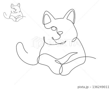 Continuous line drawing cat sitting and waiting. Front view single linear decorative design concept. Editable stroke vector illustration, Cat in one line for logo, Advertising. Continuous line drawing cat sitting and waiting. Front view single linear decorative design concept. Editable stroke vector illustration, Cat in one line for logo, Advertising. 136249011