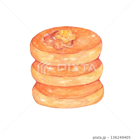 水彩で描いたかわいいホットケーキ 136249405