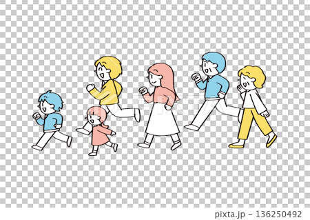 兩家人朝著同一方向行進的示意圖 136250492